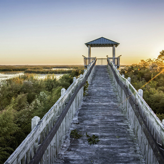 Coucher de soleil au Lacassine National Wildlife Refuge sur la côte sud de la Louisiane